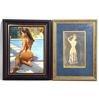 2pc lot of Framed Figurative Paintings. One mixed media by Aaron Bohrod, one oil on board signed Pet