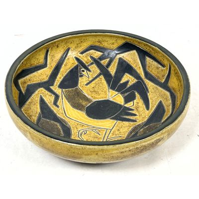 Jorgen Mogensen for Royal Copenhagen Mid-Century Modern Sgraffito Earthenware Bowl Featuring Cubist