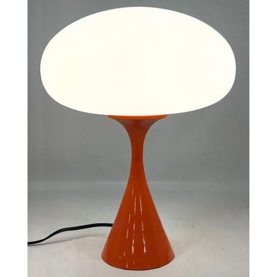 DESIGNLINE Orange Enameled Base Glass Mushroom Shade Table Lamp. Paper Label. StemLite. Contemporary