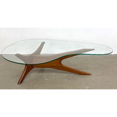 Contemporary wood and Glass Coffee Table After a Pearsall Design.