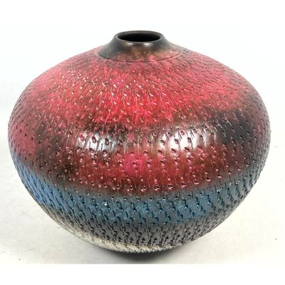Large Lee Hazelgrove Studio Pottery Chattered Glaze Spherical Vase. Signed.