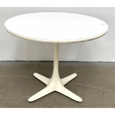 Burke White Tulip Round Side Table. Laminate top,