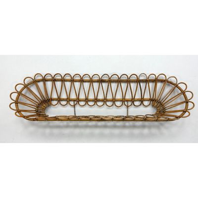 Large Mid Century Modern Bent Rattan and Bamboo Wall Mounted Petal Shelf. Unsigned.