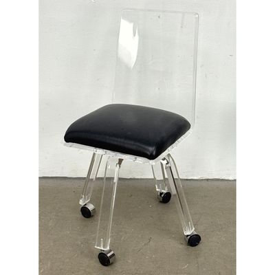 Modernist Acrylic Swivel Task Chair with Black Vinyl Upholstered Seat and Casters. Unsigned.