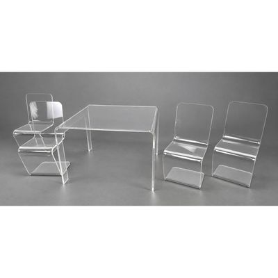5pc Clear Molded Acrylic Dining Set featuring Waterfall Table and Z-Shaped Cantilever Chairs. Lucite