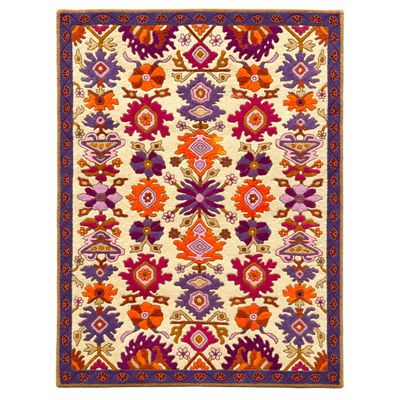 6'1 X 8' EDWARD FIELDS Custom Hand Tufted Wool Rug.  Rows of Abstracted Floral Motif. Marked and Dat