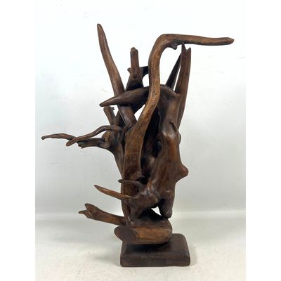 Abstract Modernist Assembled Wood Root Sculpture. Mounted on Rectangular Plinth. Unsigned.