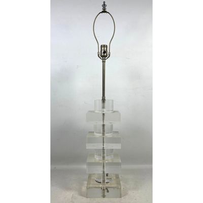 Mid Century Modern Stacked Lucite and Chrome Table Lamp. Unmarked.