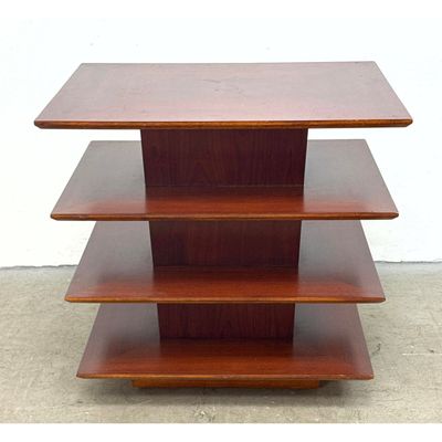 Mahogany 4 tier architectural book table with diamond matched veneer. Prairie School style. Unsigned