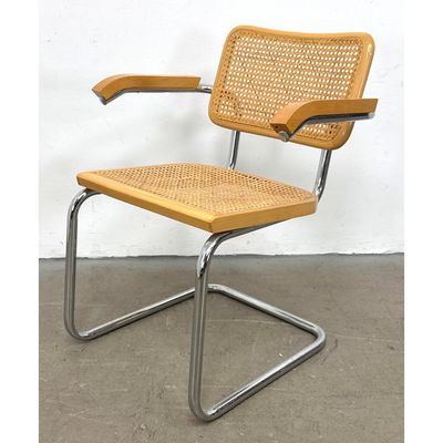 Vintage Cesca Modernist Cantilever Armchair with Cane Seat and Back. Unsigned.