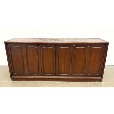 Broyhill Premier Emphasis Walnut Sideboard Credenza with Parabolic Arch Relief Paneling