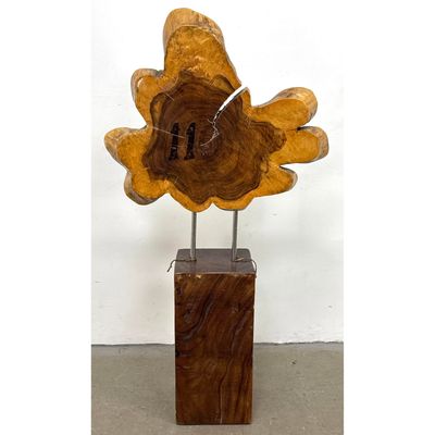 Large Live Edge Organic form Tree Slice Slab Sculpture. Mounted on Heavy Square Column Pedestal Base