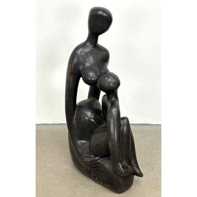 Large Modernist Mother and Child Bronze Sculpture. Marking near base.