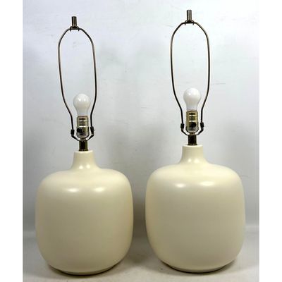 Pair Large Danish Modern Gunnar and Lotte Bostlund Glazed Ceramic Table Lamps