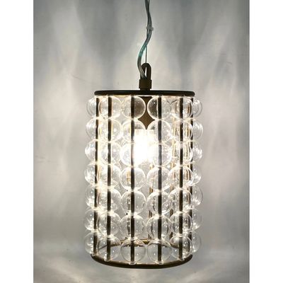 Glass. Modern Cylinder Form Bubble Glass and Brass Pendant Light Fixture Unsigned