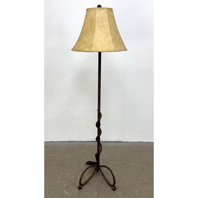 Brutalist Hand Forged Wrought Iron Floor Lamp with Entwined Stem.