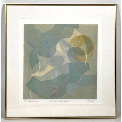 GERDA ROZE Monotype with Chine Coll? Abstract Artwork. "Homage to the Circle III". Pencil Signed,  d