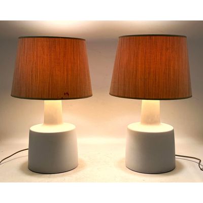 Pair Mid Century Gordon and Jane Martz Marshall Studios Glazed Ceramic Lamps, Original Shades