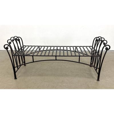 Decorative Iron Bench with Rolled Ends. Loose cushion.