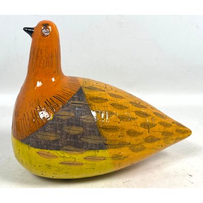 Bitossi Aldo Londi Bird Sculpture. Yellow and Orange Glazed Ceramic Figure. Marked Italy.