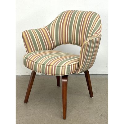 Eero Saarinen for Knoll Model 71 Executive Arm Chair Wooden Legs Stripe Fabric