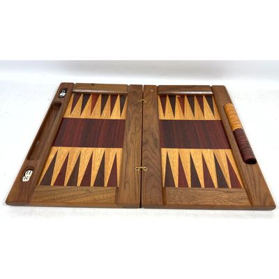 David Levy Handcrafted Mixed Wood Folding Backgammon Set with Wood Checkers and Dice. Hardwood Creat