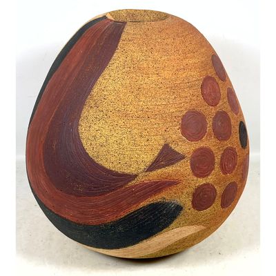 Large TED RANDALL Studio Ceramic Stoneware Vessel.  Incised and Painted Abstract Design of Dots and