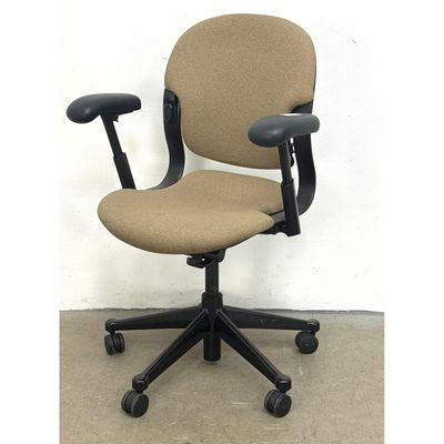 Herman Miller Task Chair with Adjustable Arms and Lumbar Support in Tan Fabric and Black Frame. Equa