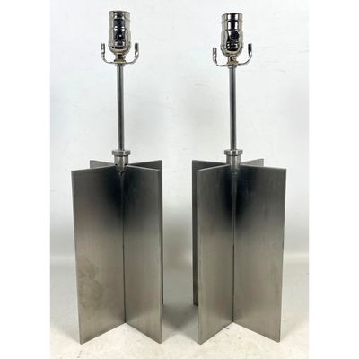 Custom Made Stainless Steel x Form Table Lamps.  After a  Jean-Michel Frank Design. Heavy constructi