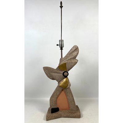 50s Modern Sculptural Plaster Table Lamp. Abstract Biomorphic Form and Gold Accents.