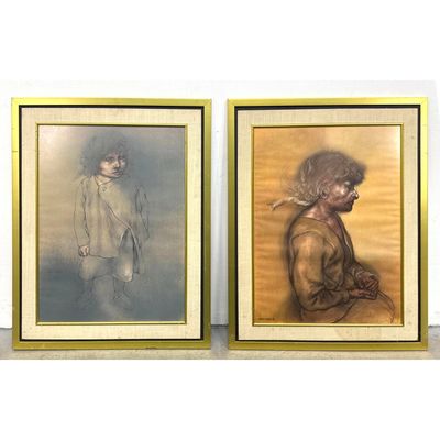 Pair of Rafael Coronel prints. Nina de Nezahualcoyotl and Profile Portrait. Signed and Dated 1977.