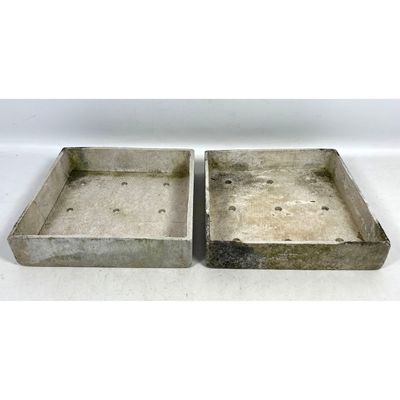 Pair Willy Guhl Square Cast Stone Garden Planter Trays with Drainage Holes. Unsigned.