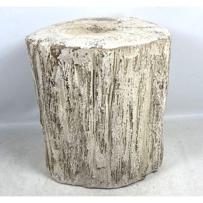 Faux Bois Tree Stump Garden Stool with Distressed Whitewash Finish. Hollow resin.