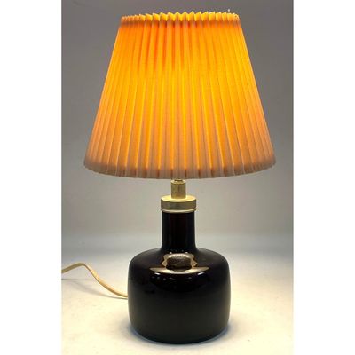 Hadeland Glassverk Norway attributed Table Lamp. Hand Blown Amethyst Glass with Pleated Shade