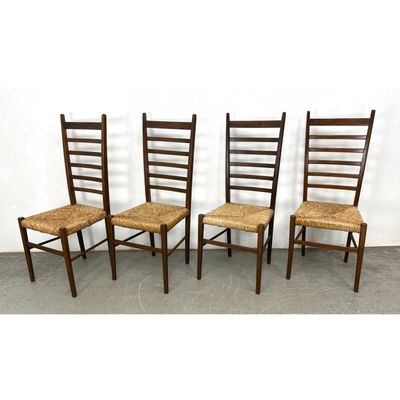 Set 4 Tall Ladder back vintage chairs. Marked made in Italy