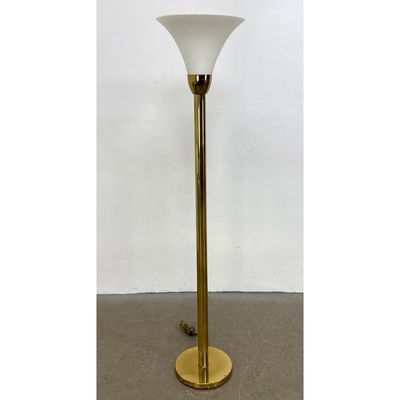 Vintage Brass and Opaque Glass Torchiere Floor Lamp, Decorator Style