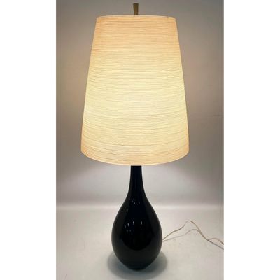 Danish Modern Gunnar and Lotte Bostlund Glazed Ceramic Table Lamp with Rope Wrapped Fiberglass Shade