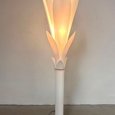 Vintage Roger Rougier Tulip Acrylic Floor Lamp. Lotus Form Floor Lamp with Black Base.
