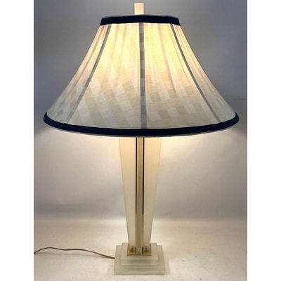Frederick Cooper Art Deco style frosted lucite and polished brass table lamp with checkerboard shade