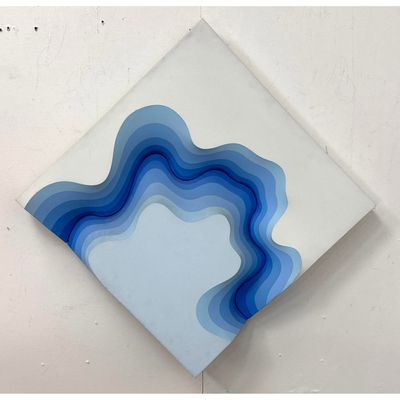 Shozo Nagano 3D Shaped Canvas Painting Aurora 1972. Titled and Signed on Verso with Gallery Label.