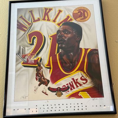 Framed and signed Dominique Wilkins commemorative poster, titled "A Celebration of an Atlanta Sports Icon" and dated January...