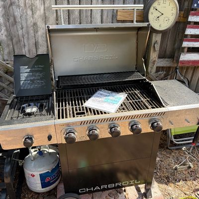 Char-Broil Performance series 5-burner liquid propane gas grill with a side burner.