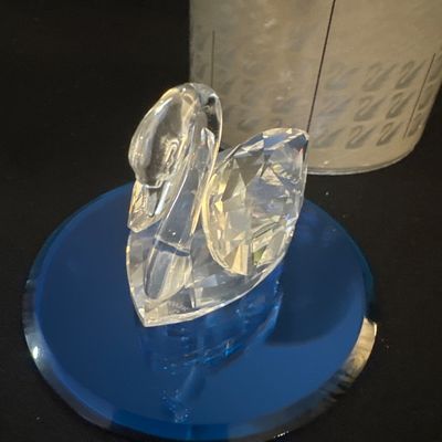 Swarovski Silver Crystal Two-Piece set Swan Figurine and Blue Mirrored Base