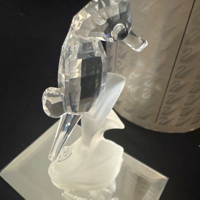Two piece, Swarovski, silver crystal figurine, seahorse, and mirror base