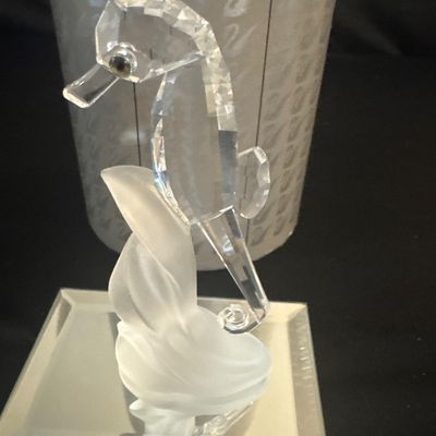 Two piece, Swarovski, silver crystal figurine, seahorse, and mirror base