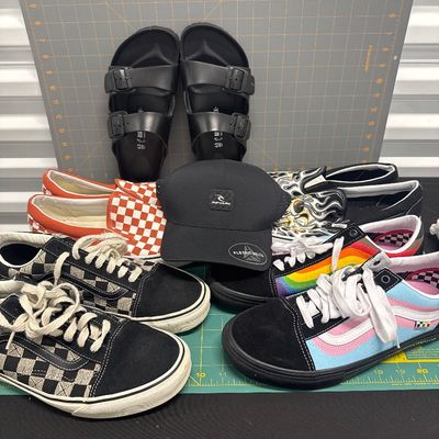 4 Pairs of Vans Shoes, 1 Birkenstock Water Sandals, 1 New Rip Curl Hat