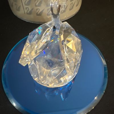 Swarovski Silver Crystal Two-Piece set Swan Figurine and Blue Mirrored Base