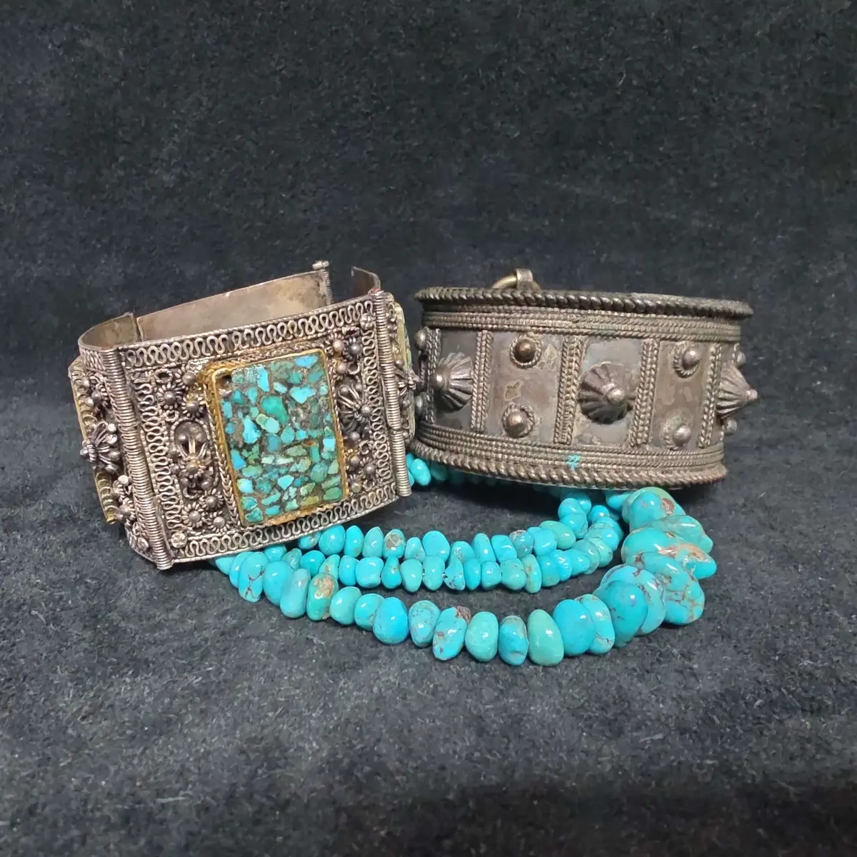 Turquoise Inlay Hinged Statement Cuff Bracelet, Necklace, & Other Cuff Bracelet 
