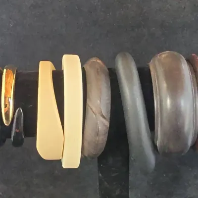 Chunky, Sculptural Wooden And Other Bangles