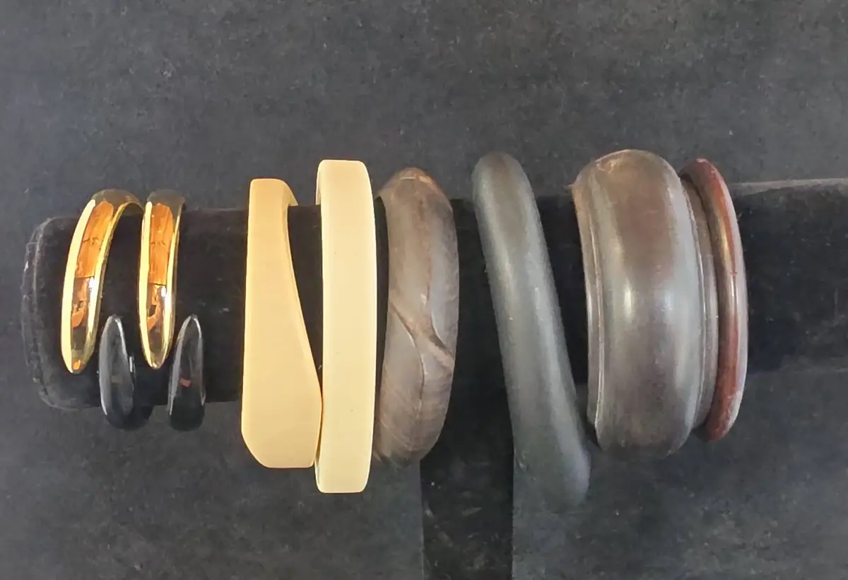 Chunky, Sculptural Wooden And Other Bangles